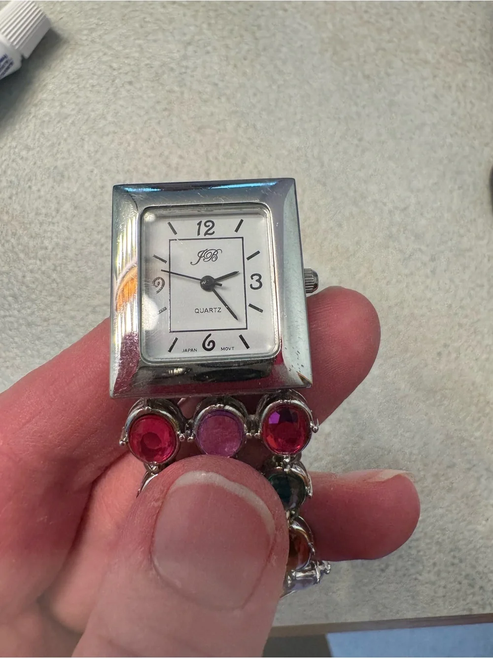 Vintage JB brand Colorful Multi-Stone Silver Bracelet Watch **not working**
